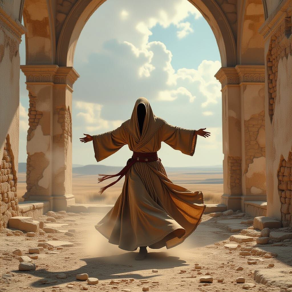 Spectral Dervish in Ruined Cathedral