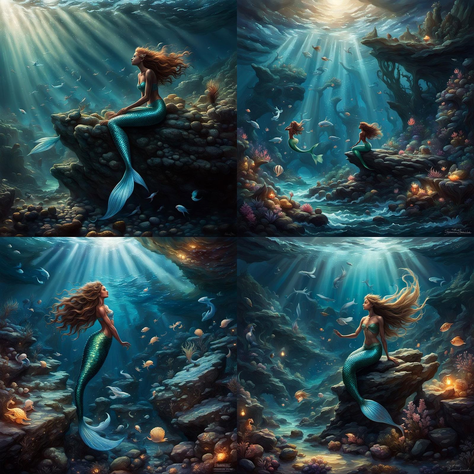 Atlantic Mermaids Singing on Rocky Shore: 8K Art