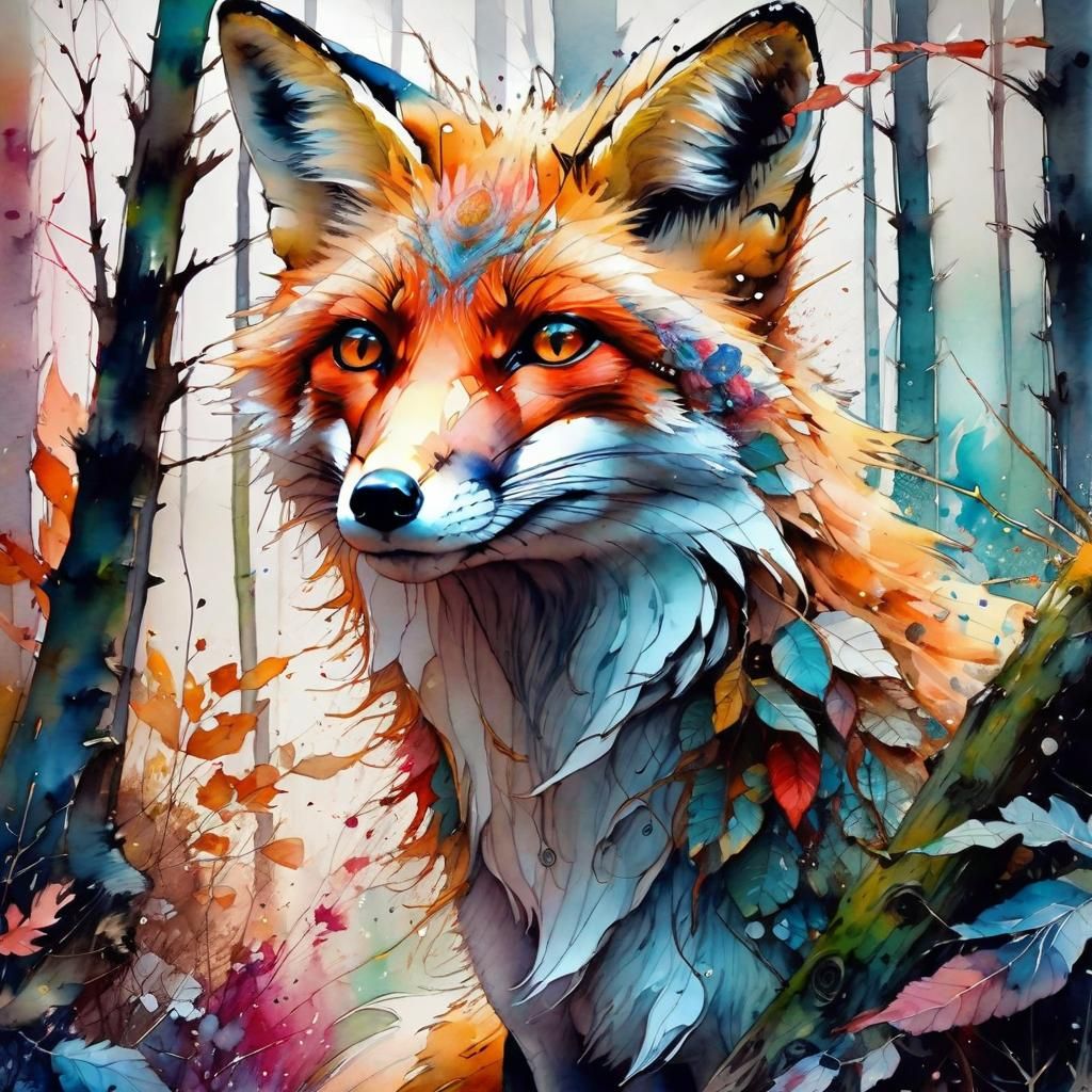 Whimsical Fox Portrait in Digital Illustration Style