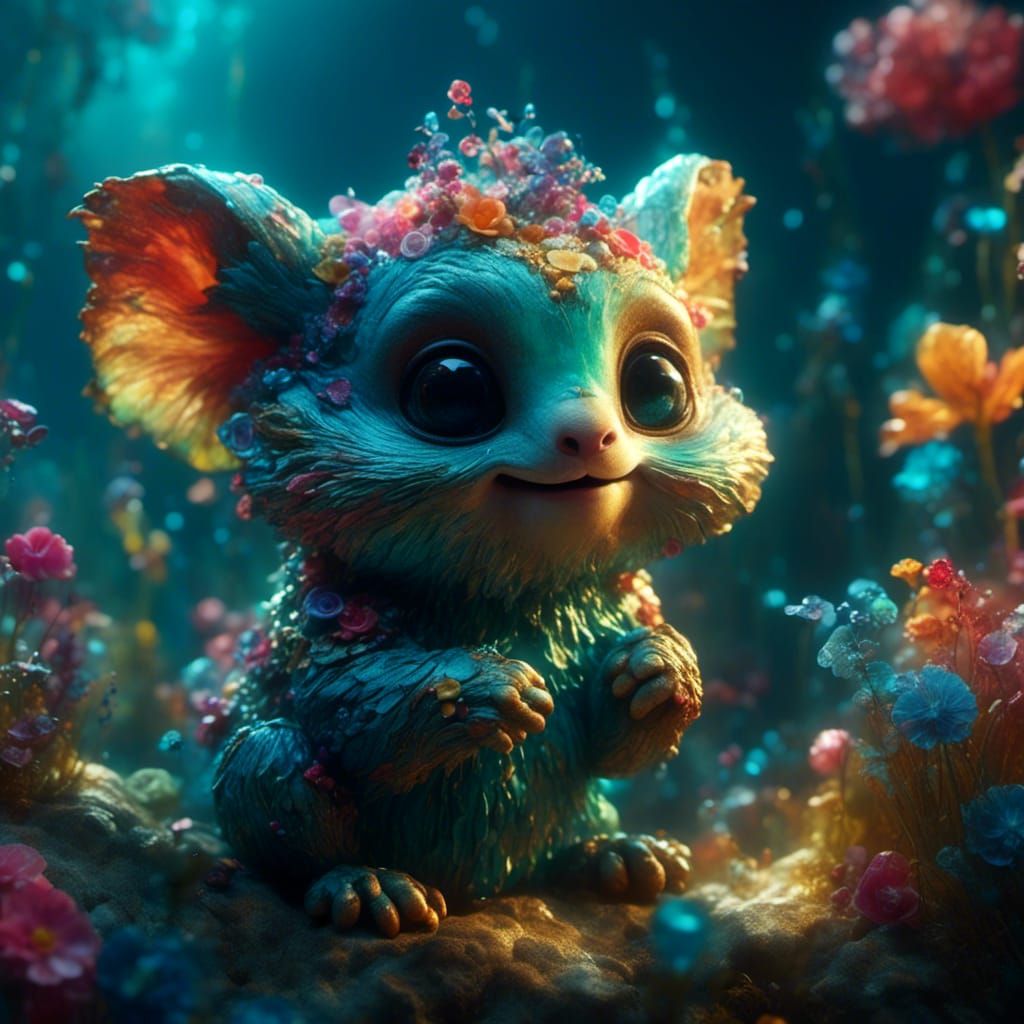 Cute Creature Dreamscape in Watercolor Style