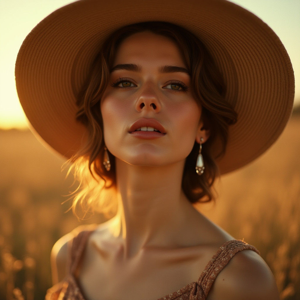 Elegant Woman in Hat: Golden Hour Cinematic Portrait