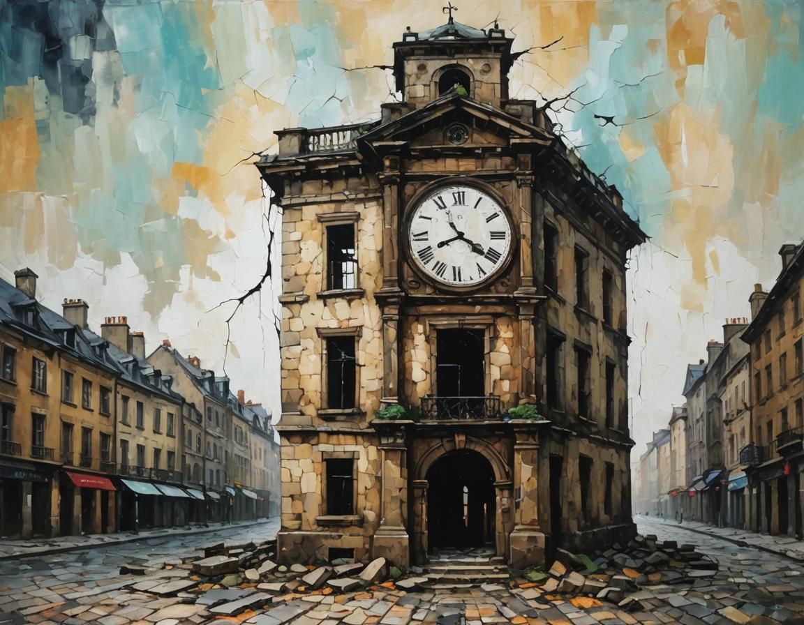 Ethereal Clock Tower in Neo-Impressionist Style Oil Painting