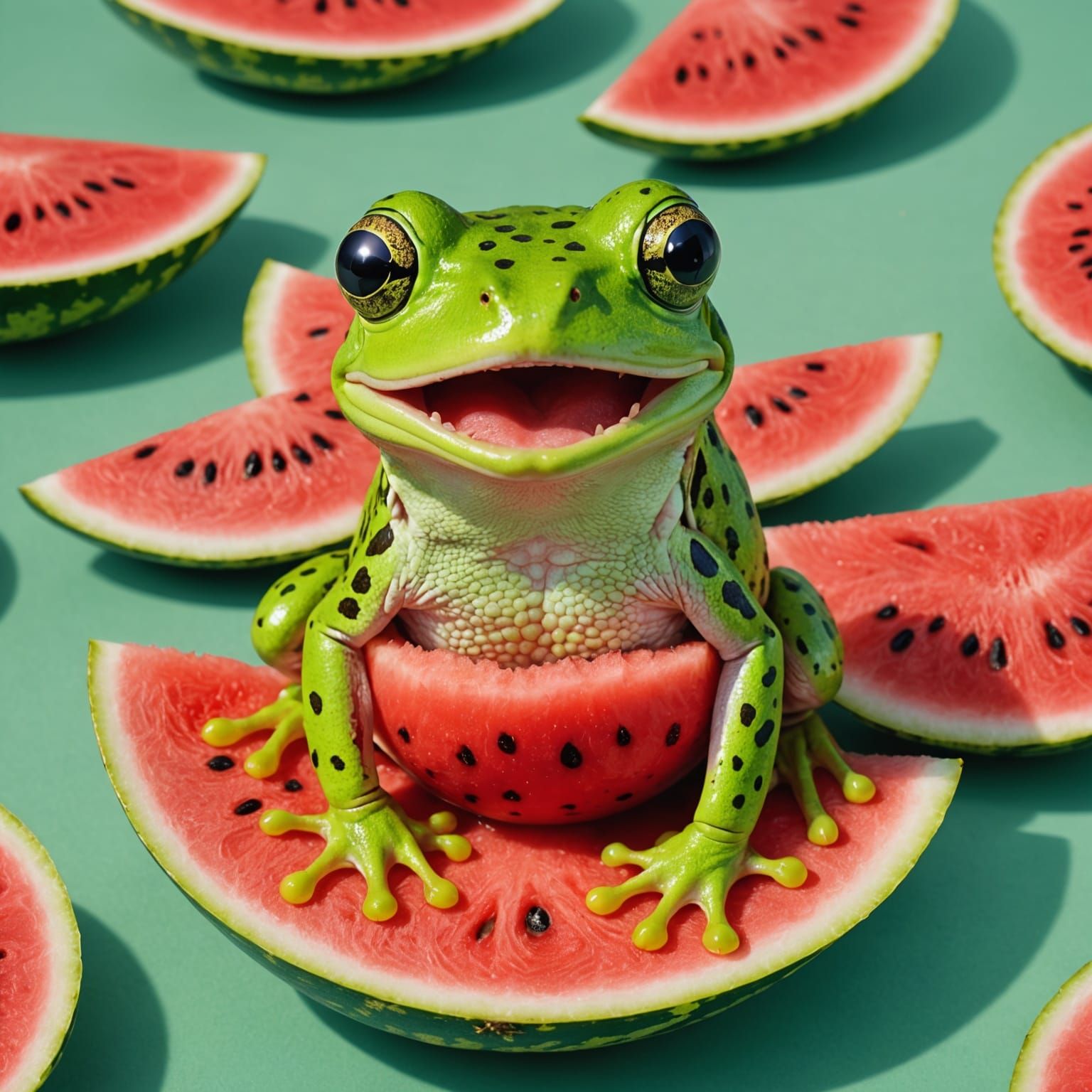 Cartoon Frog's Watermelon-Sized Surprise