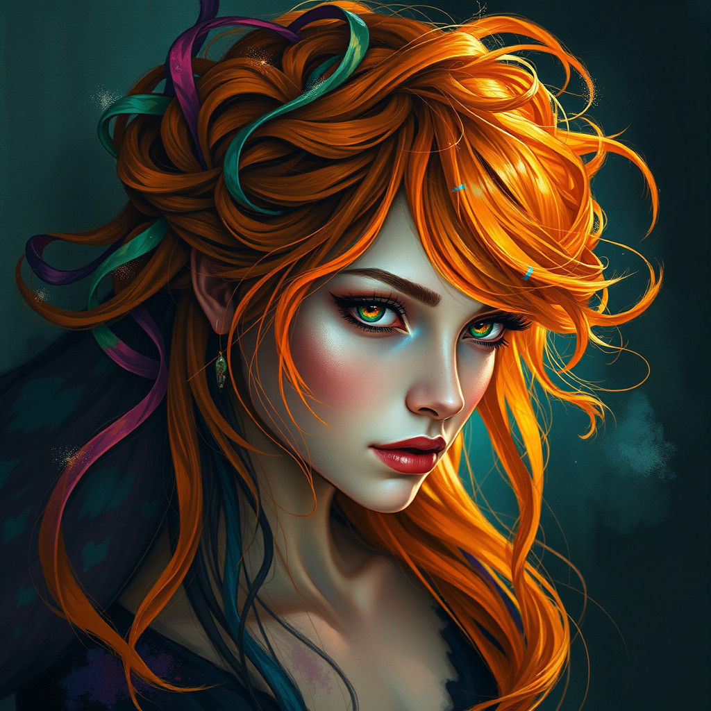 Mystical Woman Emerges from Shadows in Painterly Style