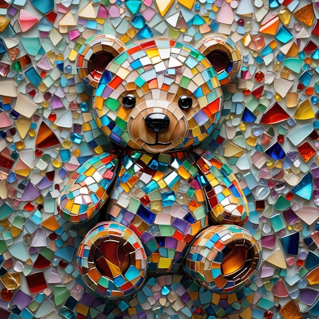 Vibrant Mosaic Teddy Bear Art