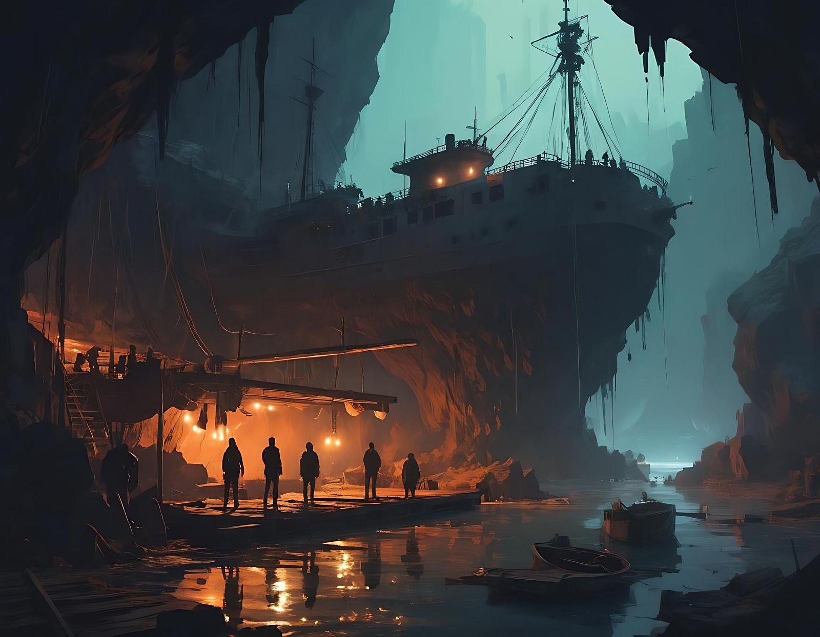 Eerie Cave Society in Impressionistic Style