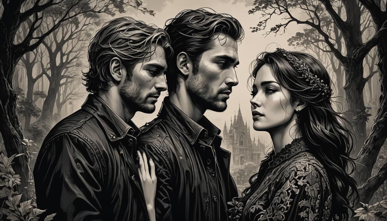 Tragic Love Story in Ink Sketch Style