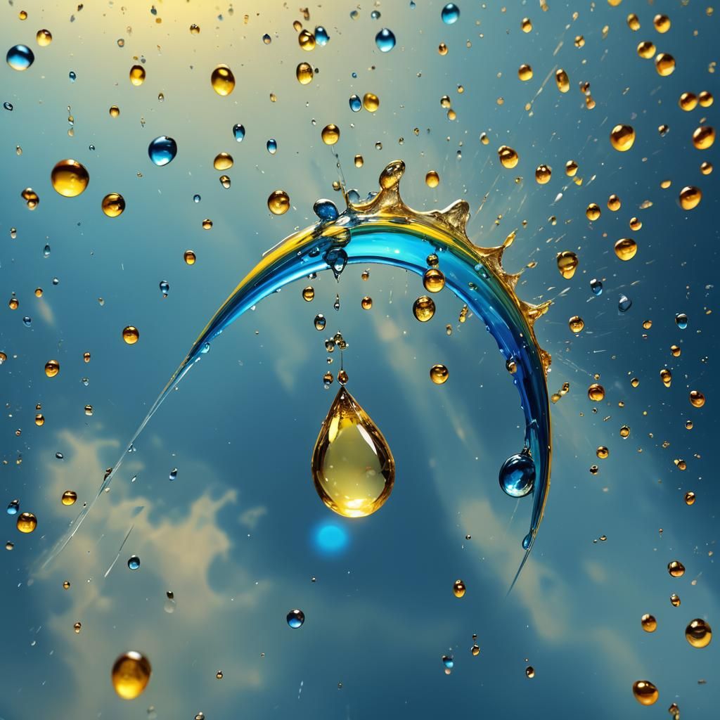 Surreal Jet in Transparent Drop: Macro Oil Painting