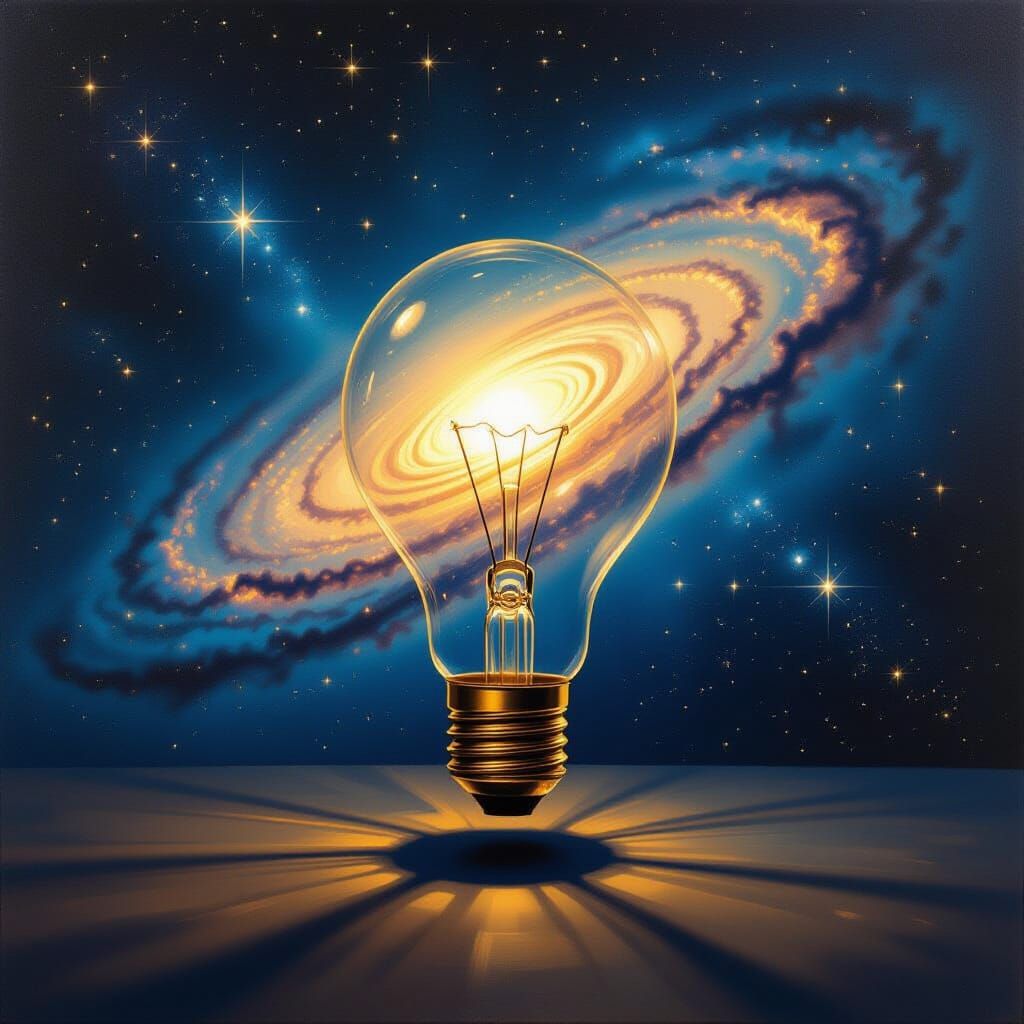 Surreal Lightbulb Ascends Through Andromeda Galaxy