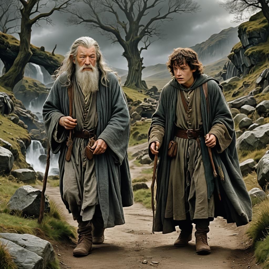 Gandalf Consoles Frodo on a Perilous Journey