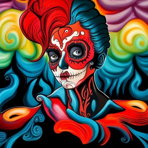 Aladdin Sane Sugar Skull in Gouache Style