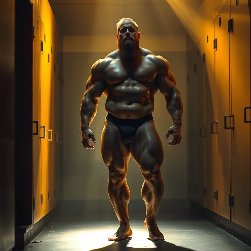 Confident Bodybuilder in Locker Room