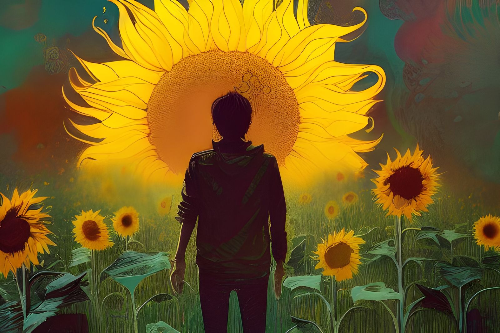 Intricate Sunflowers Matte Painting in Album Art Style