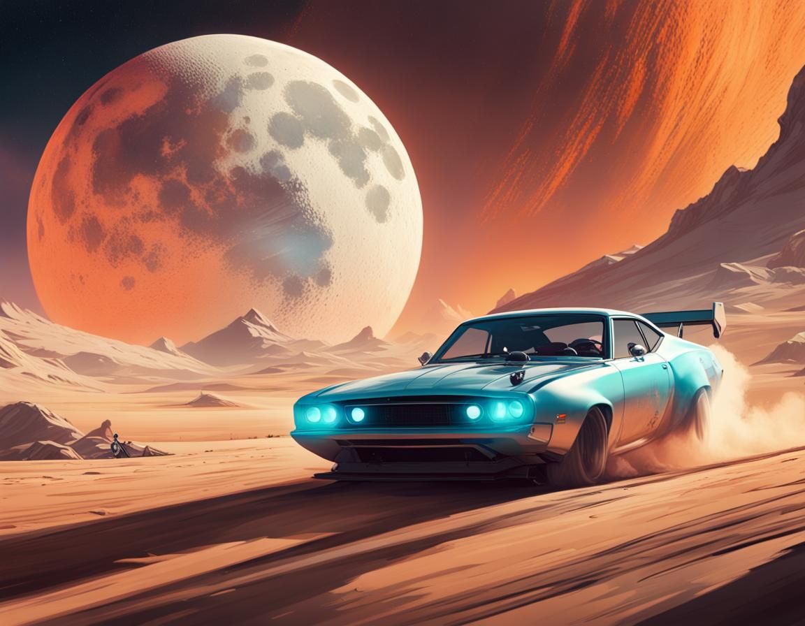 Moon Drag Race in Futuristic Art Style