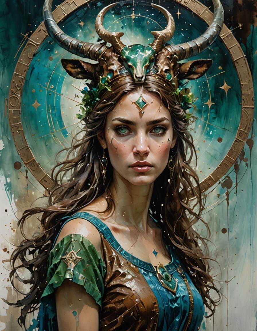 Mystical Capricorn Woman: Acrylic Zodiac Portrait