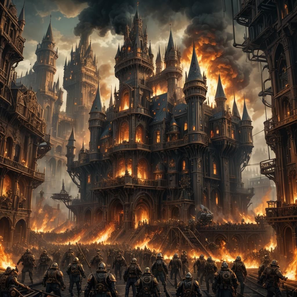 Gothic Steampunk Space Castle Under Siege