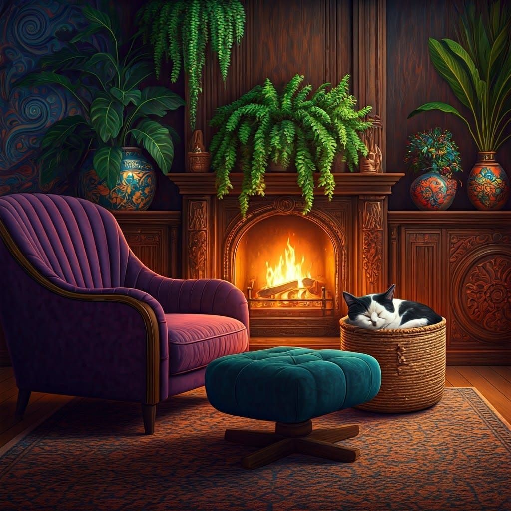 Cozy Room with Velvet Armchairs and Vibrant Vases in Astral ...