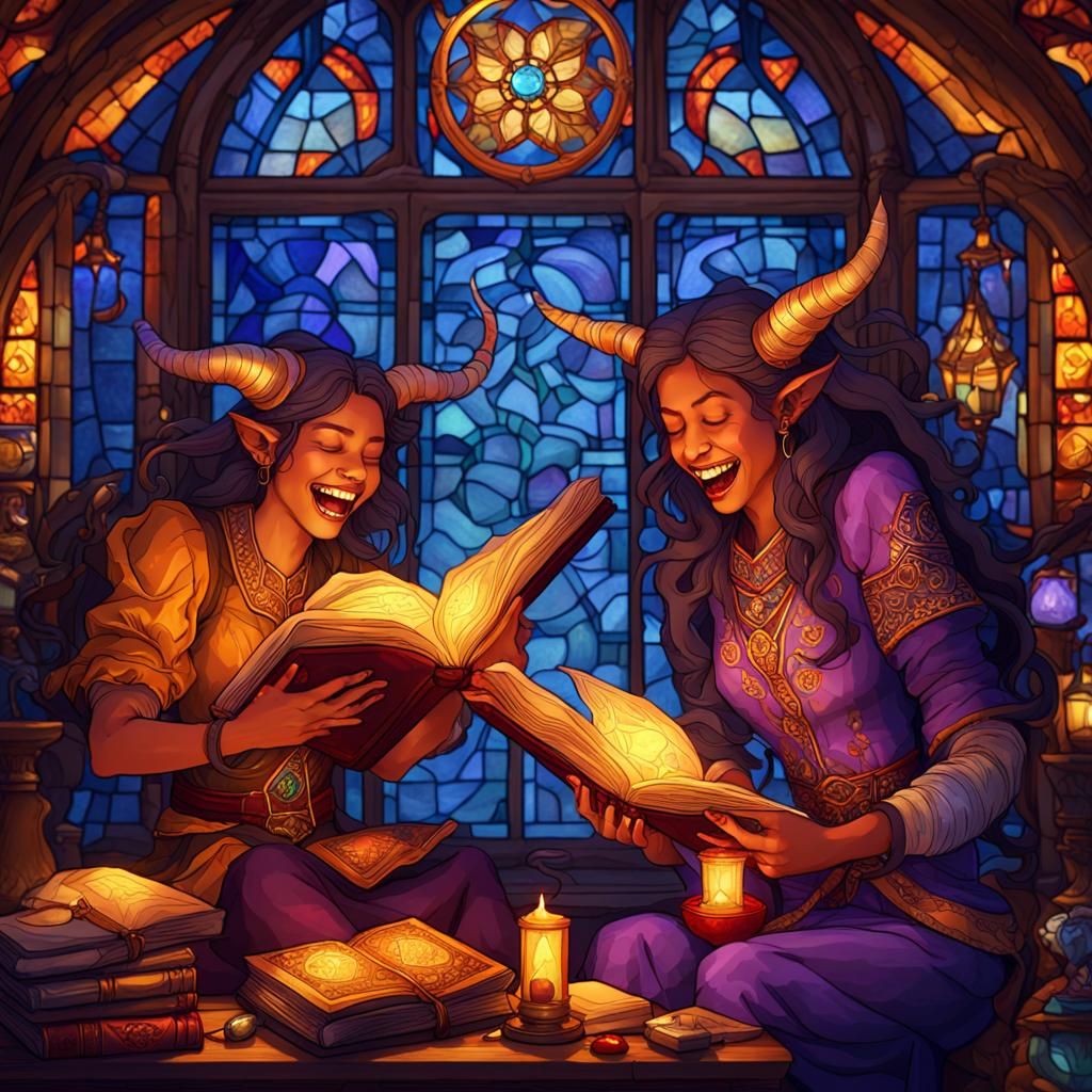 Tiefling Pillow Fight in Mystical Study