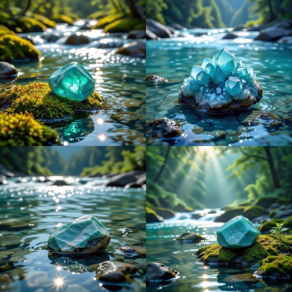 Amazonite Mineral Shining Near a Flowing River