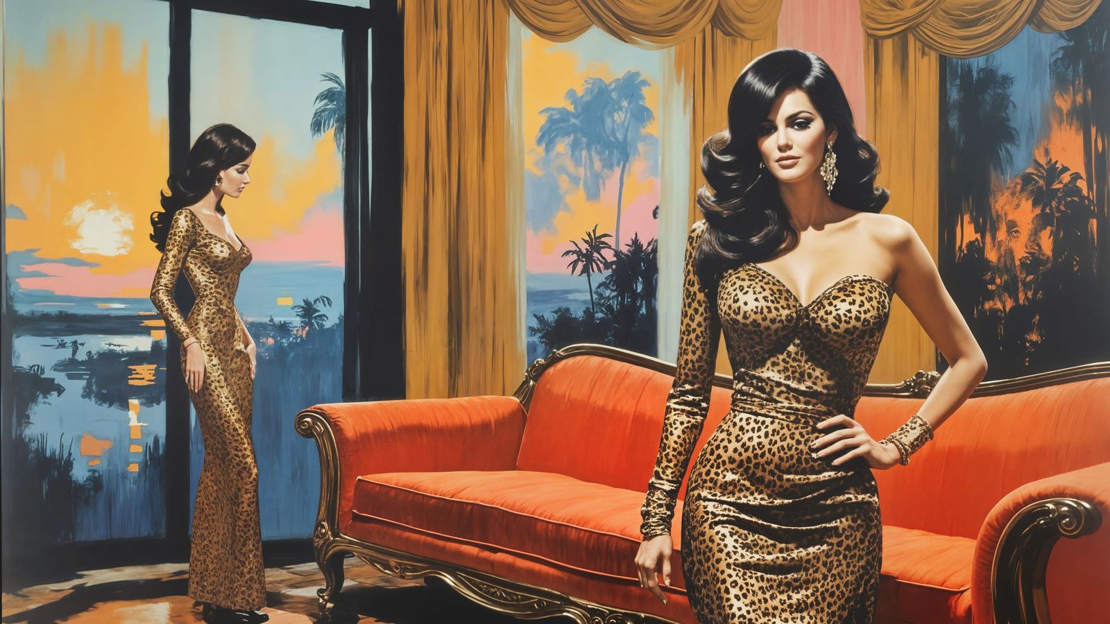 Raquel Welch in Cheetah Dress at Sunset