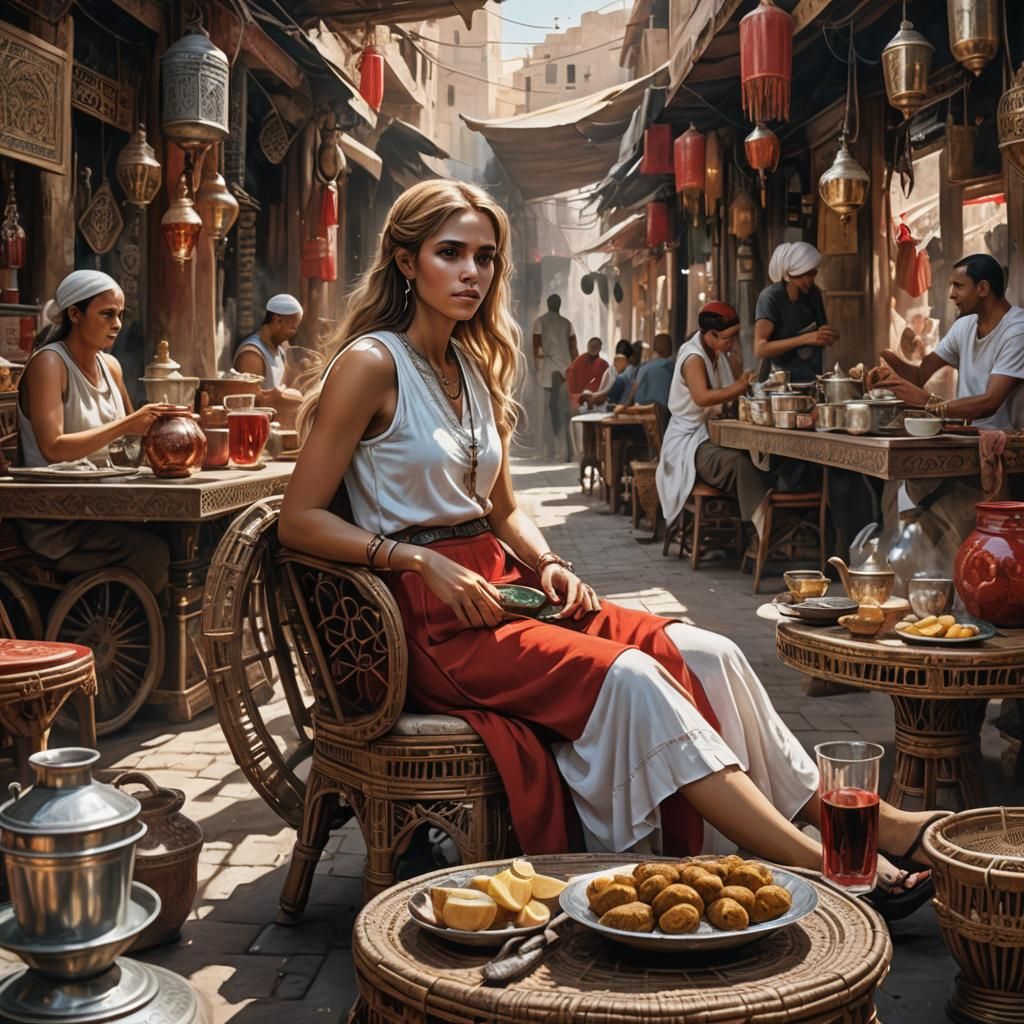 Moroccan Woman in Bazaar, Concept Art Style
