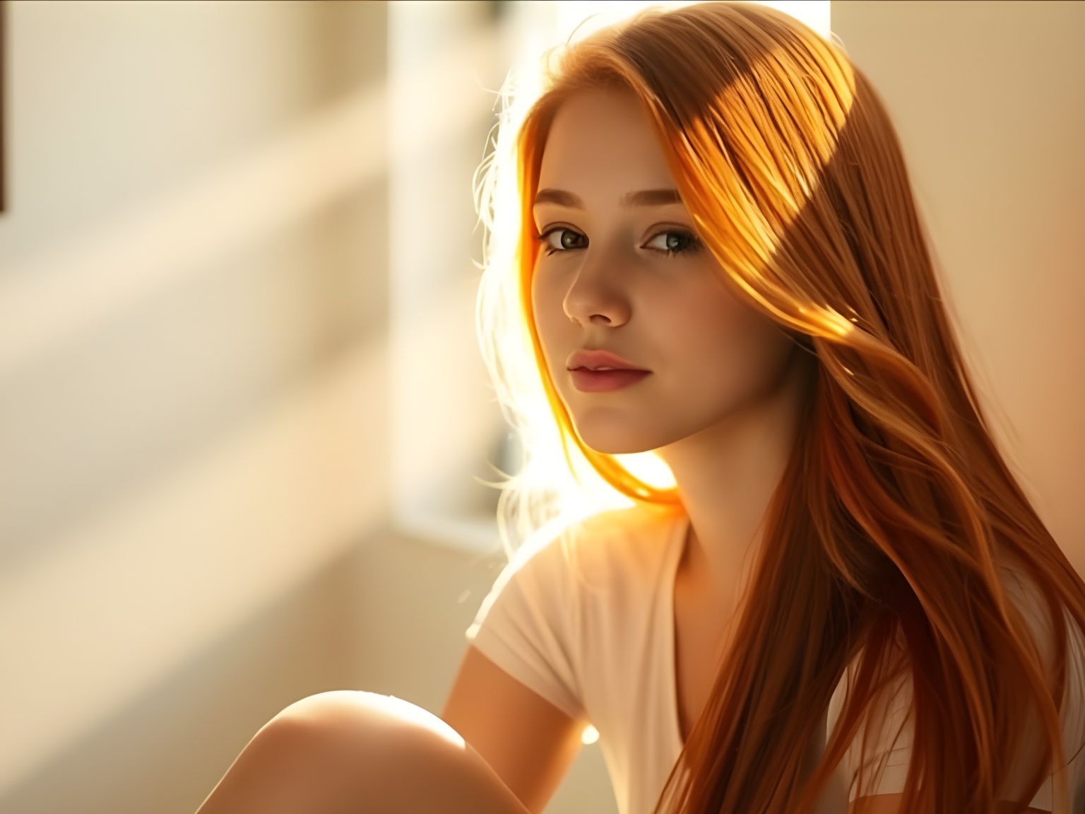 Sunlit Red Hair: A Window to Serenity