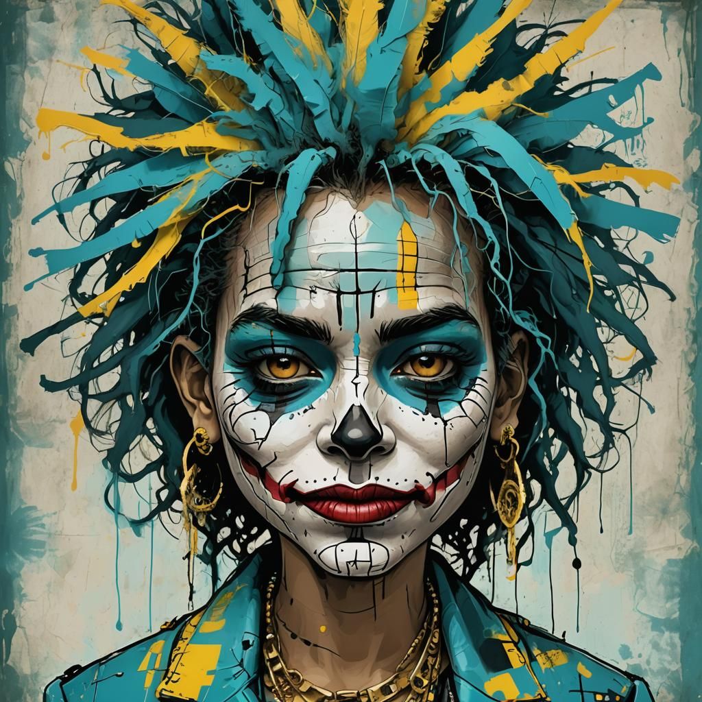 Whimsical Punk Angel in Temple Garden, Digital Art