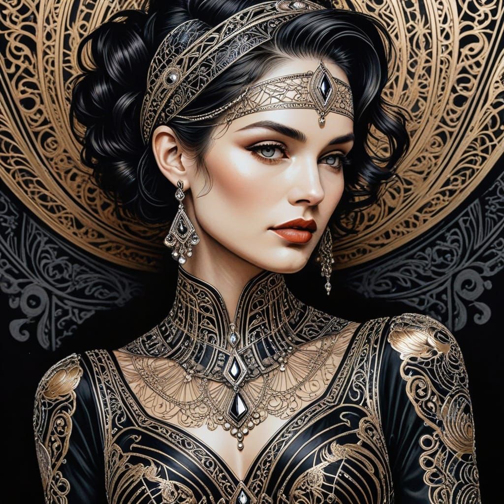 Elegant Art Deco Ink Drawing