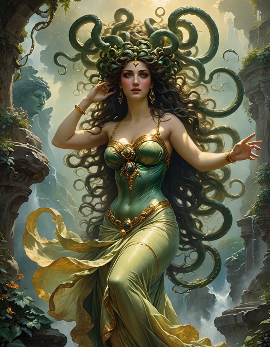 Medusa Seduces Perseus: Ethereal Fantasy Portrait