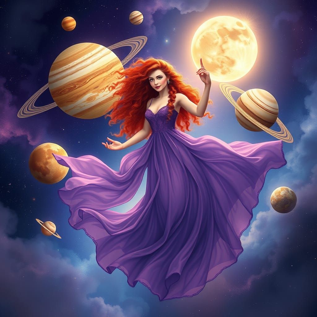 Celestial Goddess Amidst Planetary Dance