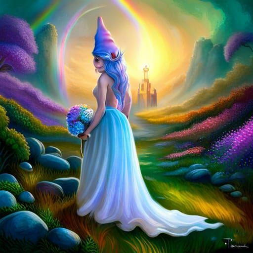 Gnome Bride with Bouquet in Fantasy Art Style