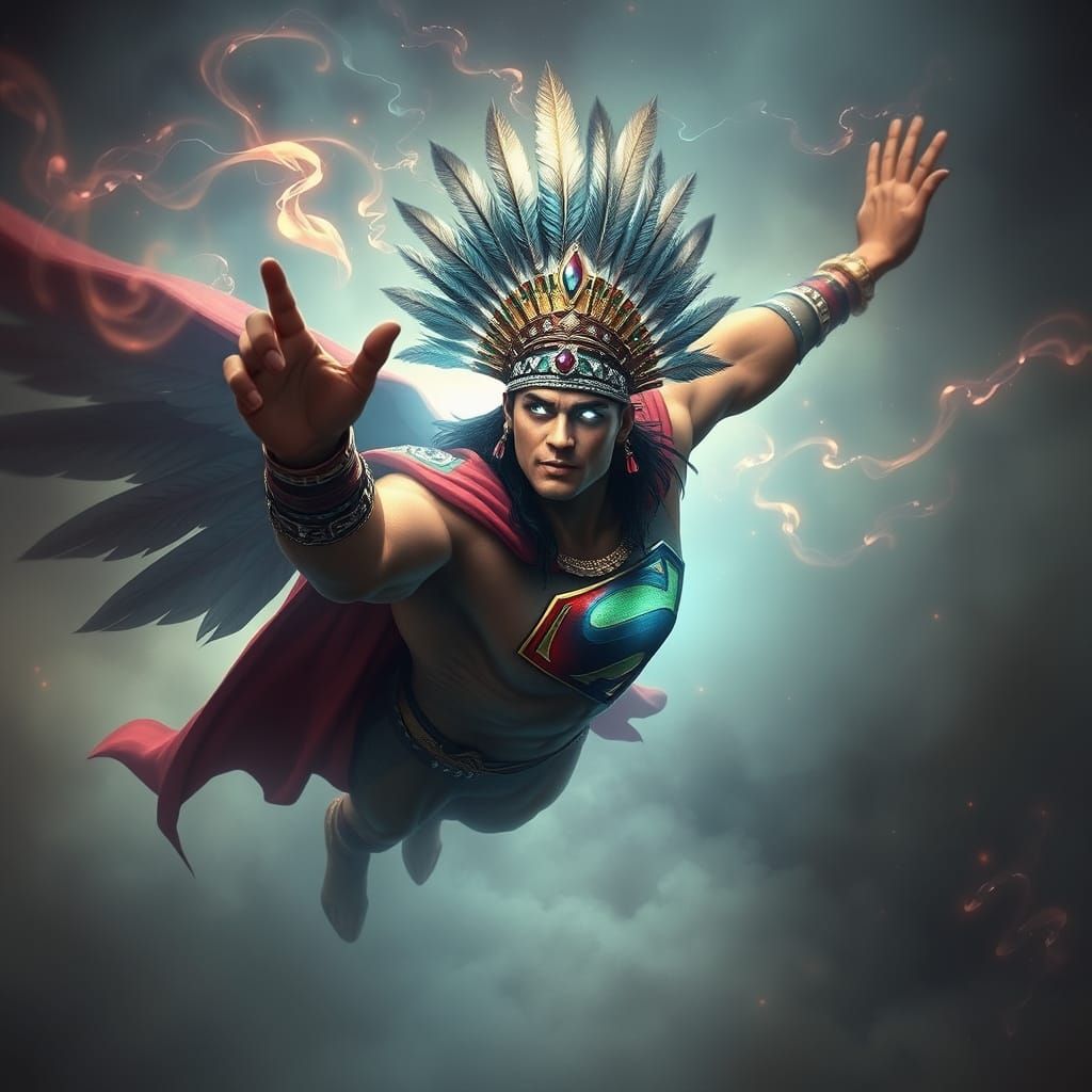 Mythical Superman Soars through Ancient Skies