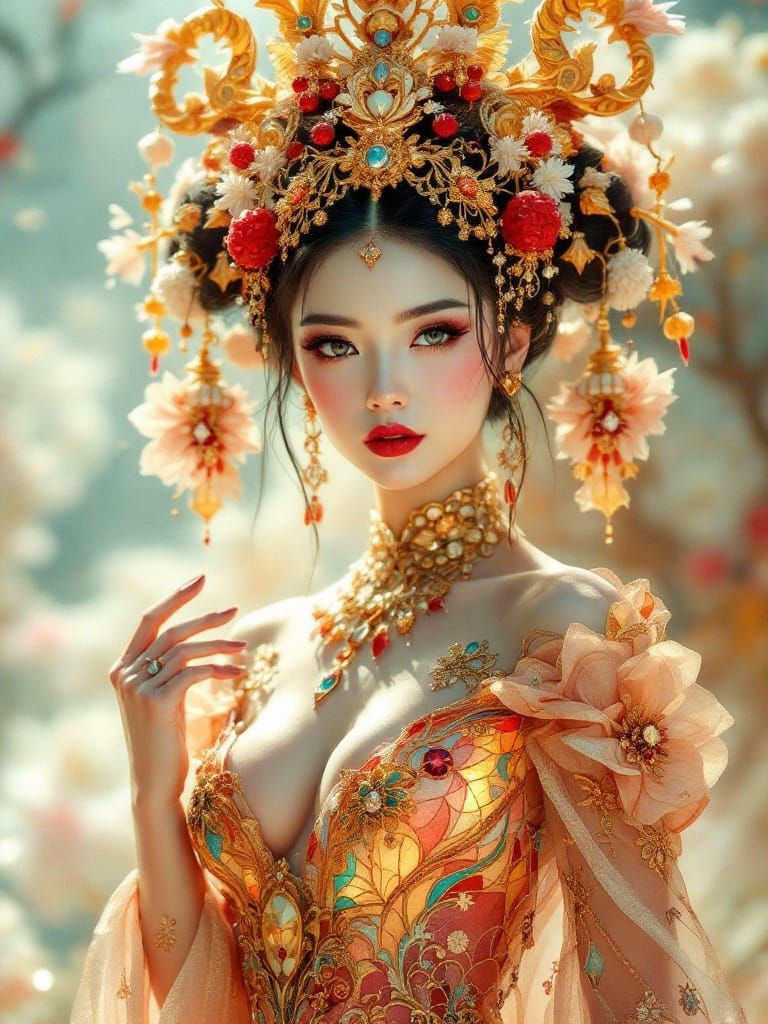 Ethereal Enchantress in Opulent Rococo Splendor