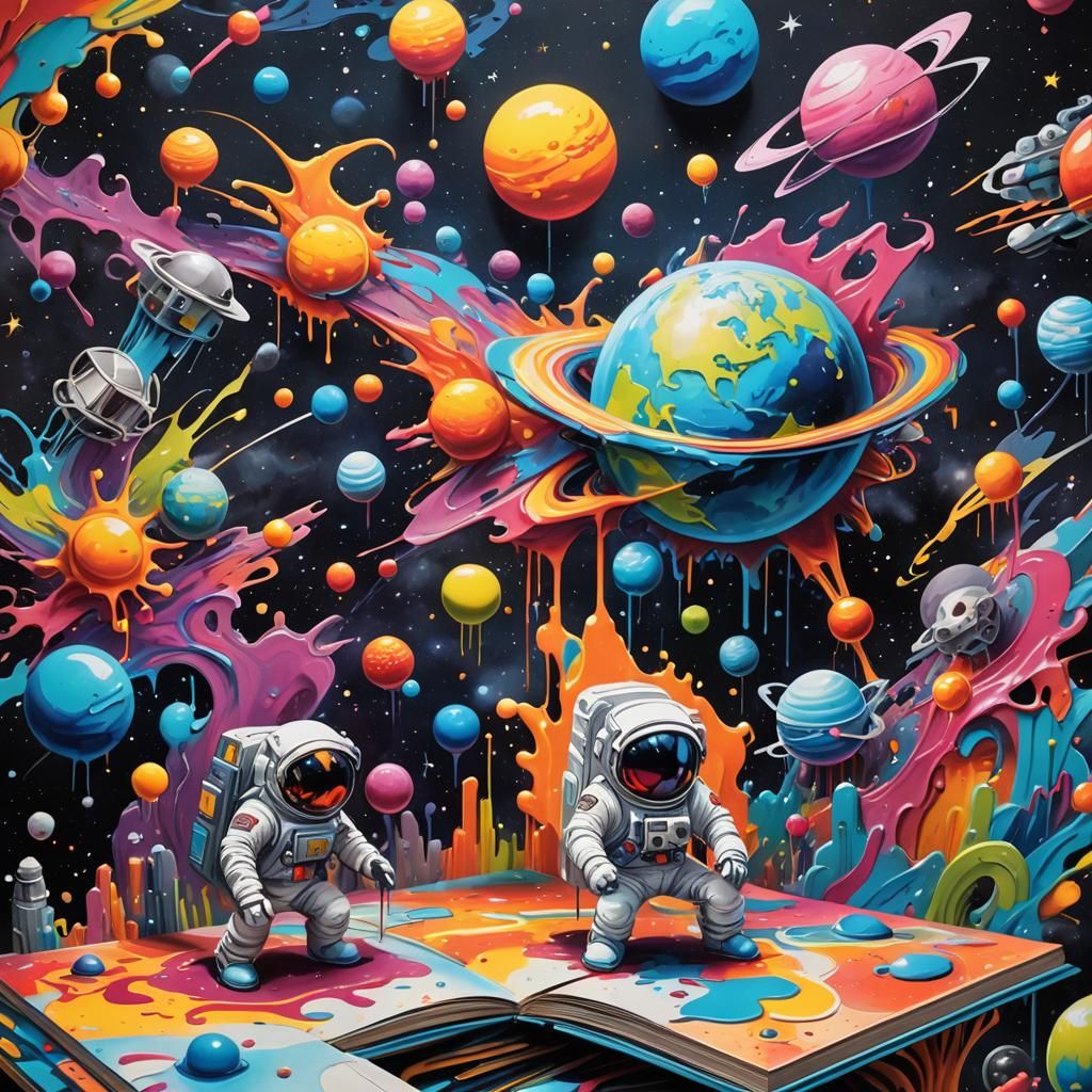 Outer Space Pop-Up Book in Graffiti Art Style