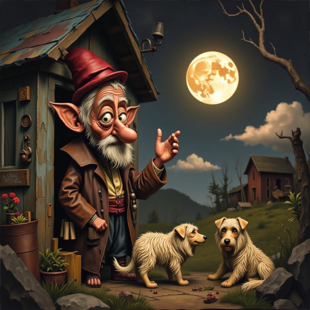 Ozark Grandpa on Porch with Dogs in Claymation Style