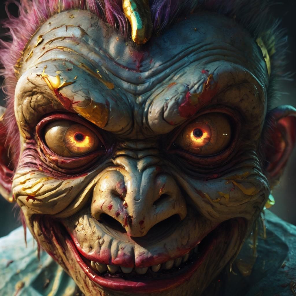 Zombie Monkey Clown Buddha: Digital Portrait Art
