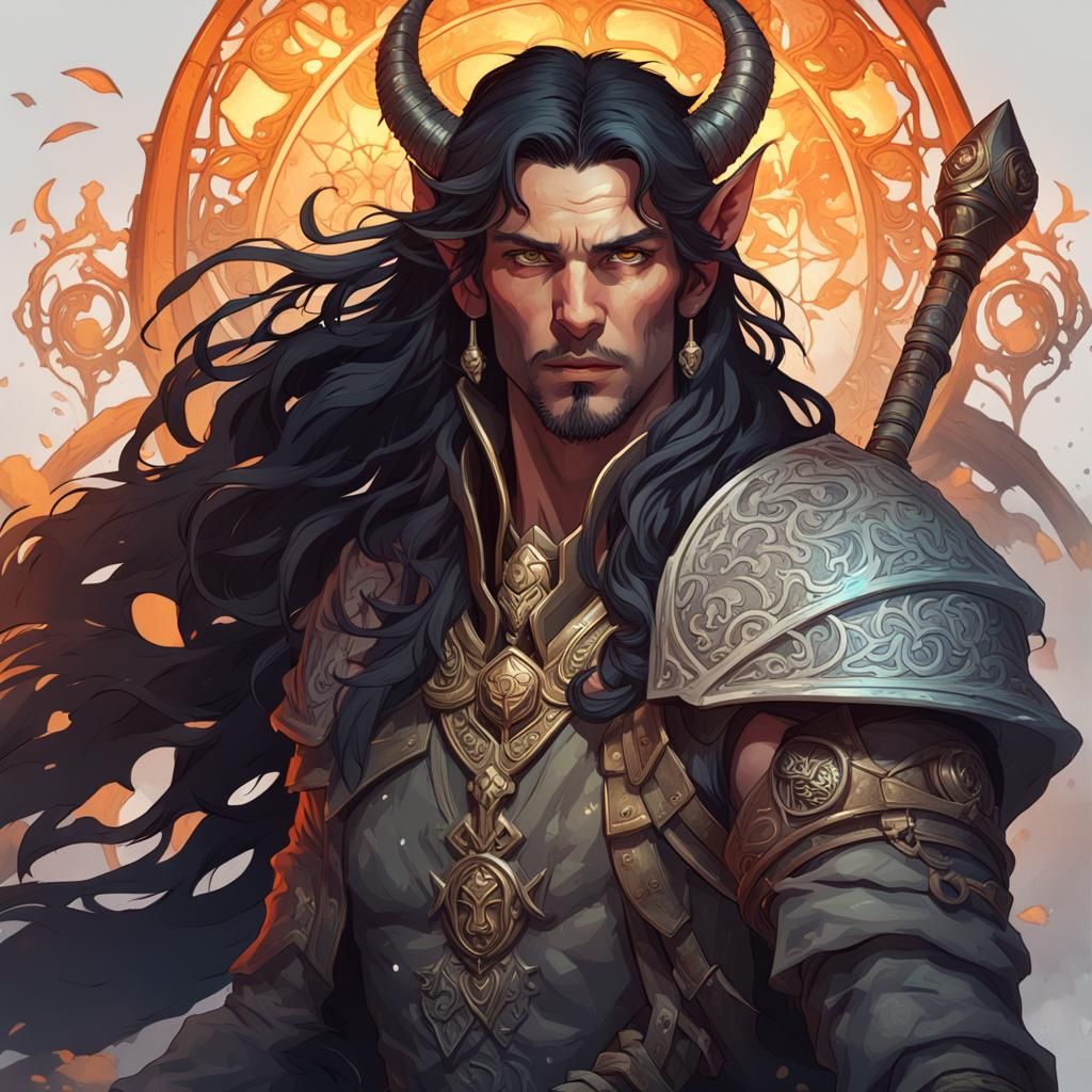 Loving Half-Elf Warlock and Tiefling Couple Portrait