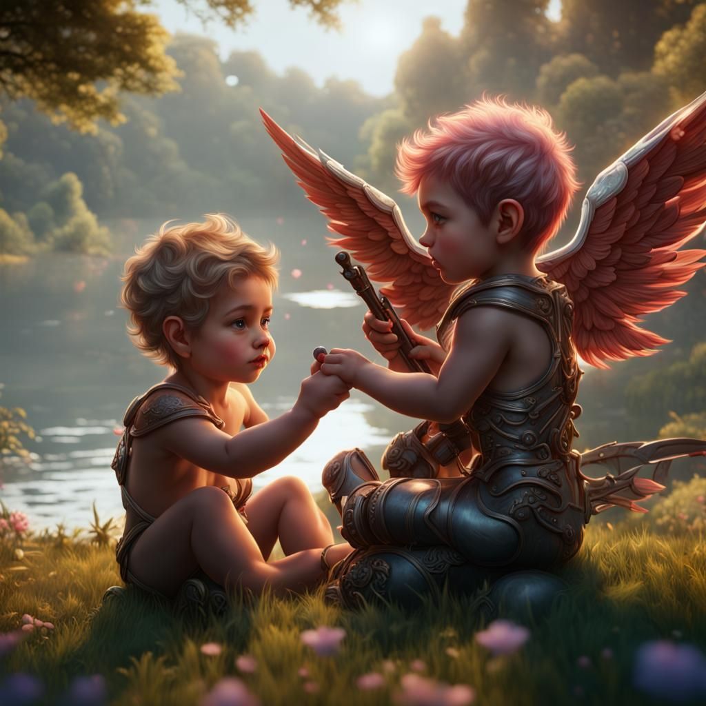 Cupid's Arrow: A Lakeside Fantasy Art Scene