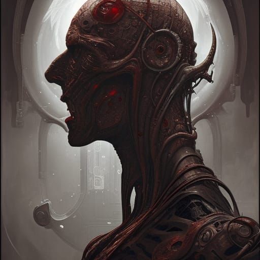 Giger-esque Portrait in Hyperdetailed Dark Art Style