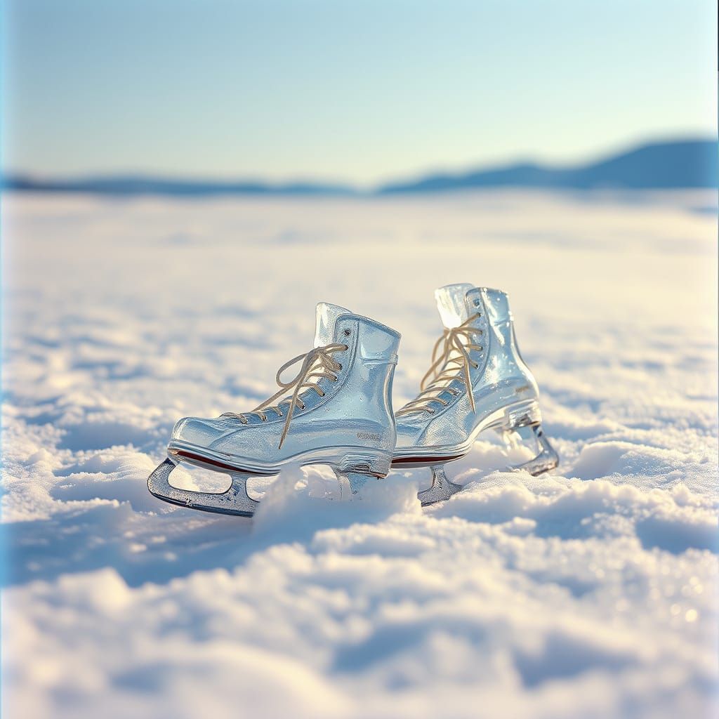 Ethereal Winter Scene with Delicate Ice Skates and Snowy Lan...