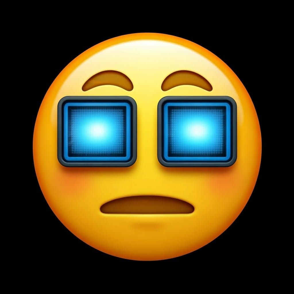 Emoji Face in a Yellow Circle with Stylized Laptop Eyes