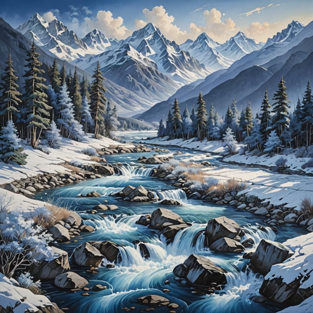 Majestic Blue Mountainscape with River
