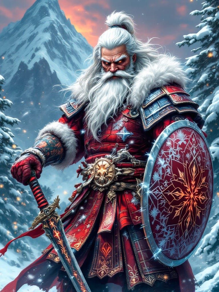 Santa Warrior in Radiant Samurai Armor