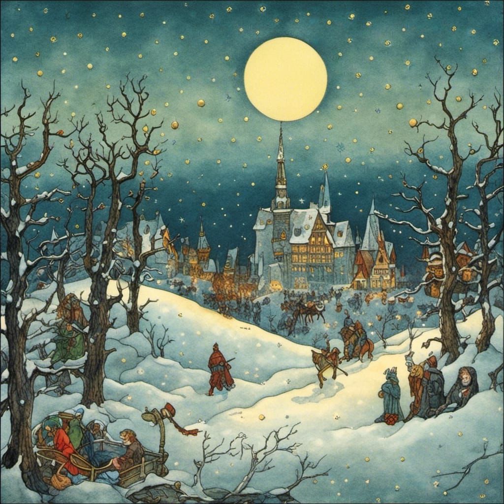 King Wenceslas in Snowy Bohemian Dot Painting