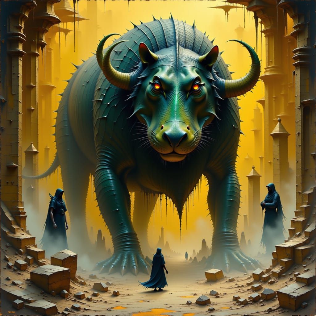 Ammit, Hybrid Goddess in Mystical Egyptian Setting