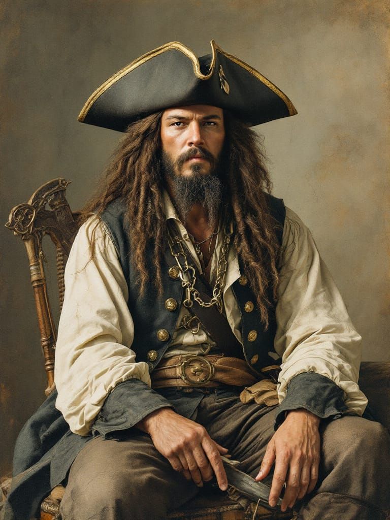 Blackbeard Portrait in Pressed Botanical Aesthetic