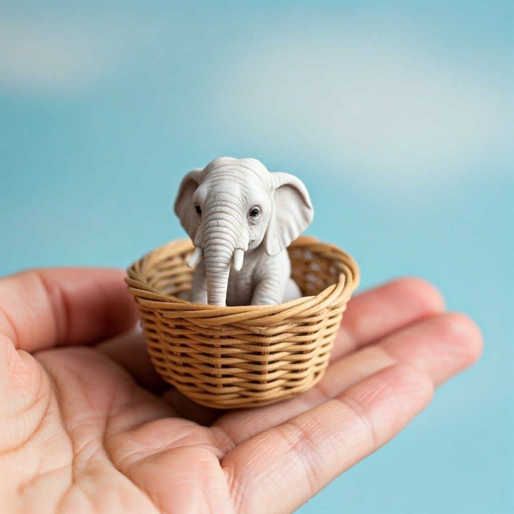 Miniature Hyperrealistic White Elephant in Hand