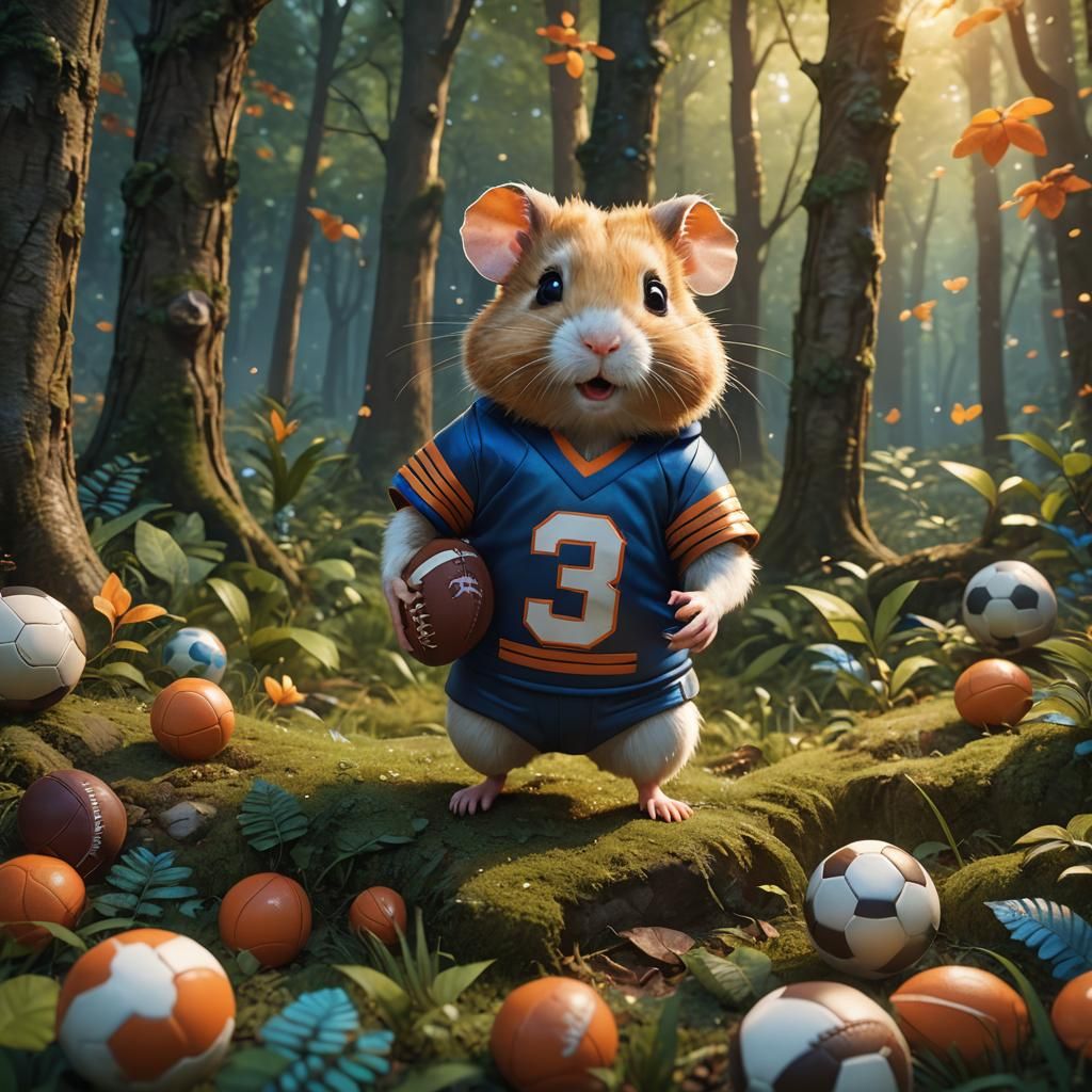 Hamster Football Player in Lush Forest