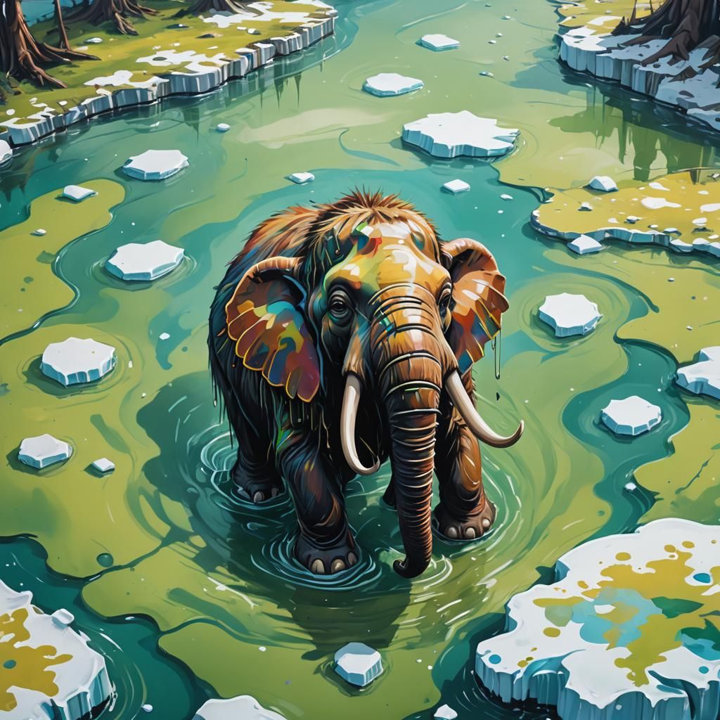 Baby Mammoth Floats to Green Land: Graffiti Art