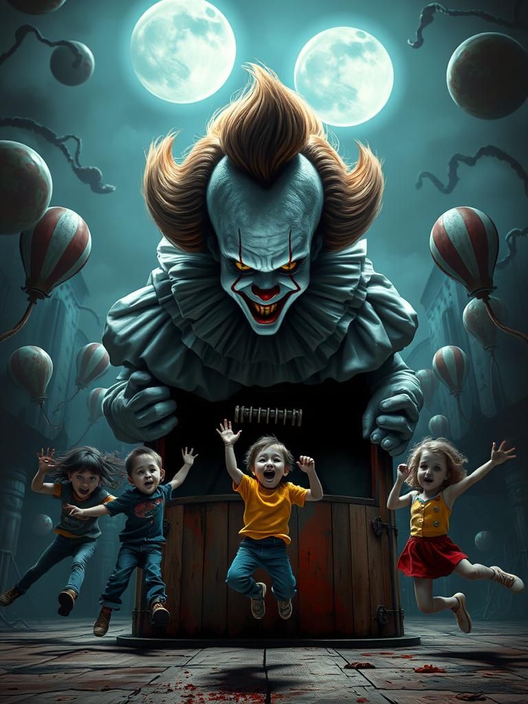 Terrifying Pennywise in Haunted Carnival, Hyper-Realistic St...